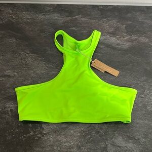 NWT SKIMS Recycled Swim High Neck Racerback Top in NEON GREEN Size S